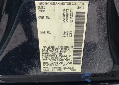 2017 Nissan Altima 2.5 Sr z USA, uszkodzony, nr VIN 1N4AL3AP9HC282650